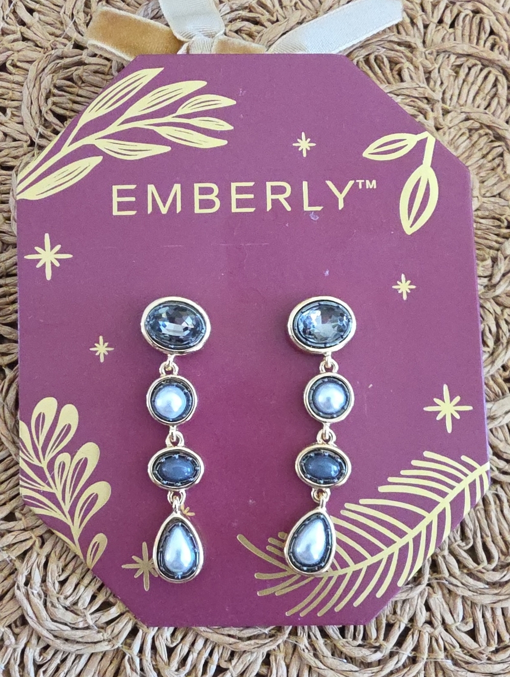 Emberly Gray Faceted Stones On Gold-tone Drop Post Earrings